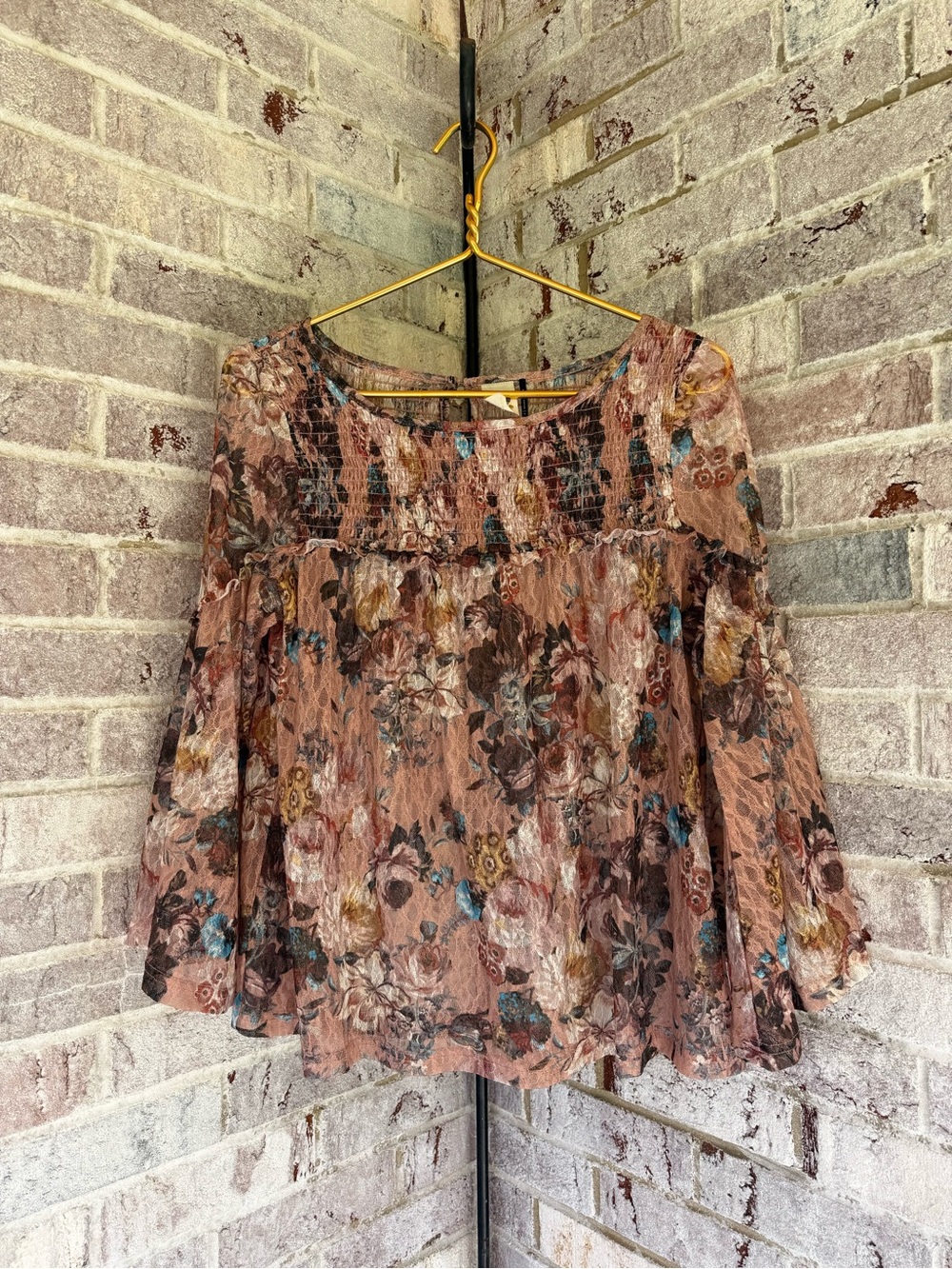 Floral Smocked Peasant Tunic Top - Mauve Floral